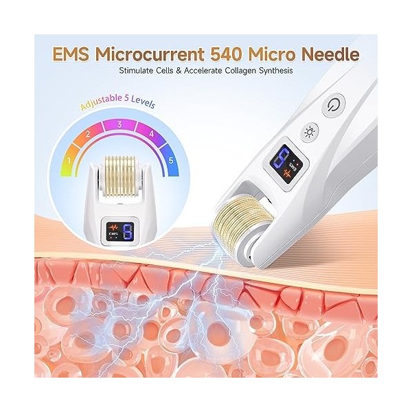 Yofuly Microneedling Rouleau Électrique, Derma Roller avec 540 Micro-Aiguilles, Dermaroller Visage Rouleau Microneedle pour V