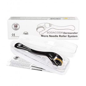 Sodacoda Derma-Roller Rouleau à Barbe 180 Micro-Aiguilles en Titane contre lAcné, les Cicatrices, la Perte de Cheveux, Longu