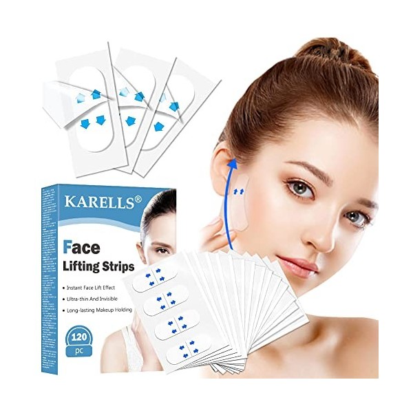 Facelifting Lot de 120 autocollants invisibles Facelift pour le visage et le visage - En forme de V - Pour cacher les rides d