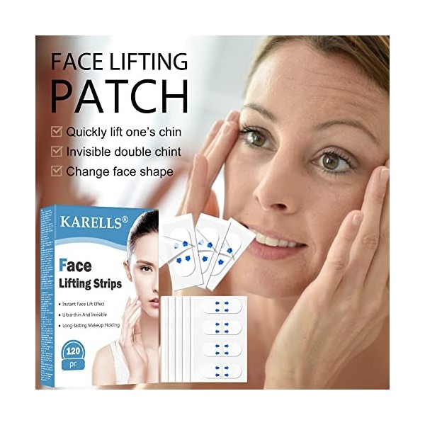 Facelifting Lot de 120 autocollants invisibles Facelift pour le visage et le visage - En forme de V - Pour cacher les rides d