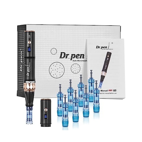 Dr.pen A8S Stylo à micro-aiguilles professionnel avec 8 cartouches de rechange 12 broches 36 broches Dermapen Mode sans fil o