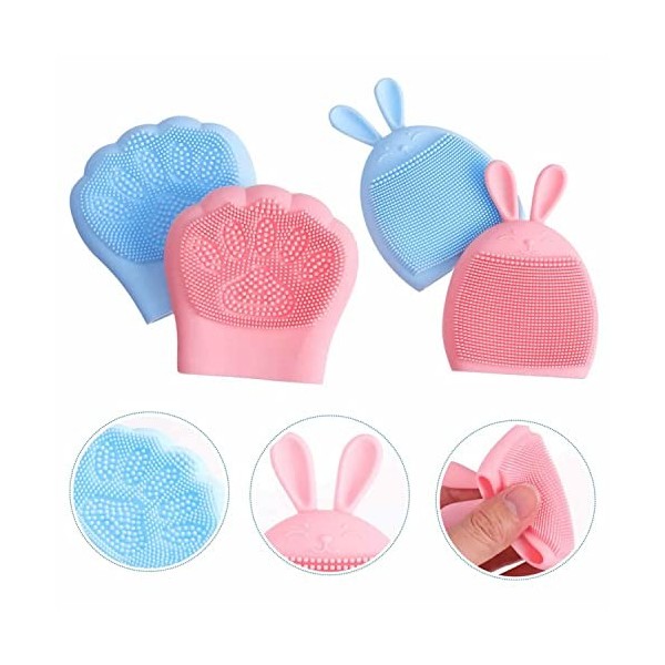 Silicone Scrubbies Brosse de nettoyage du visage en forme de chat Motif pattes de lapin Rouge