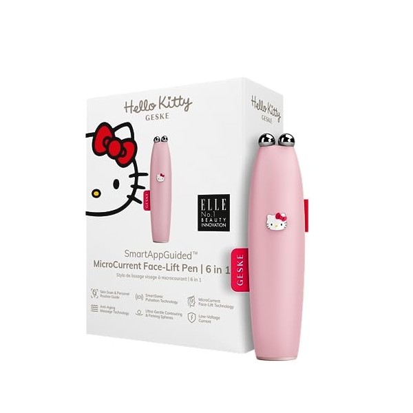 GESKE x Hello Kitty | SmartAppGuided™ MicroCurrent Face-Lift Pen | 6 in 1 | Outils de soins de la peau | Appareil anti-âge | 