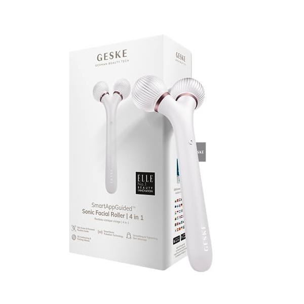 GESKE | Rouleau facial sonique SmartAppGuided™ | 4 in 1 | Dermaroller | Appareil pour le visage | Rouleau dermique | Rouleau ...