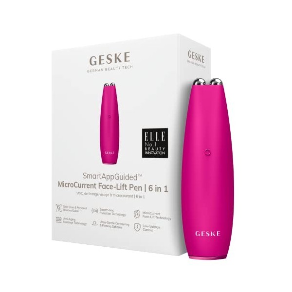 GESKE | SmartAppGuided™ MicroCurrent Face-Lift Pen | 6 in 1 | Outils de soins de la peau | Appareil anti-âge | Lifting du vis