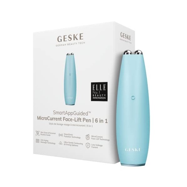 GESKE | SmartAppGuided™ MicroCurrent Face-Lift Pen | 6 in 1 | Outils de soins de la peau | Appareil anti-âge | Lifting du vis