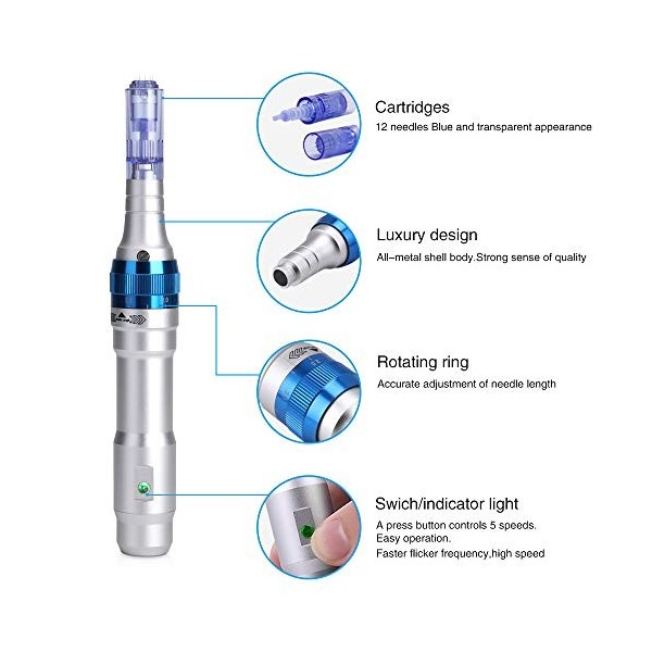 Dr.pen A6 Ultima, Système de Derma Pen Stylo Roller avec 2 Micro Aiguilles, pour Les Rides, Vergetures Traitement de Perte de