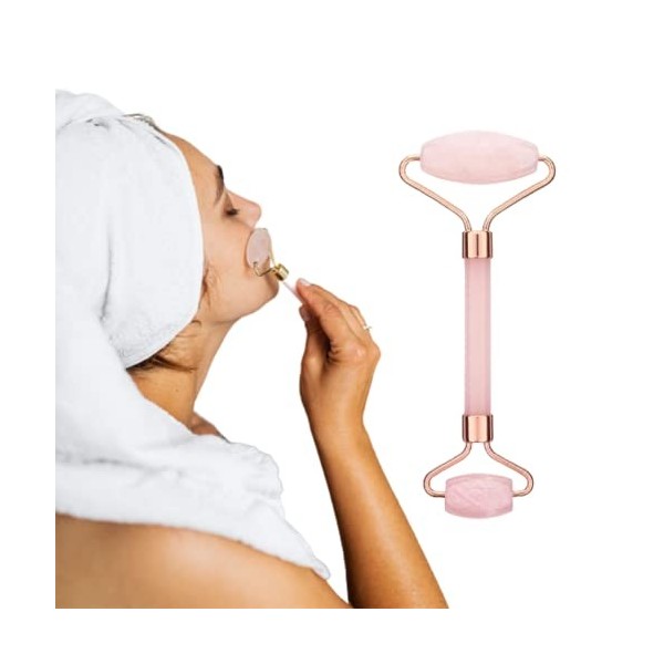 Sincero Salon Rose Quartz Facial Roller, Outil Soin de la Peau, Rouleau Visage Beauté, Quartz Rose de Massage pour Visage, Ye