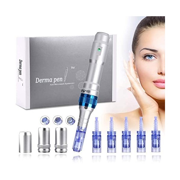 Dr pen Ultima A6, MYSWEETY Derma Pen A6 Stylo avec 6 Pièces Aiguilles, Dr.pen pour Visage Corps Les Rides, Vergetures Traitem