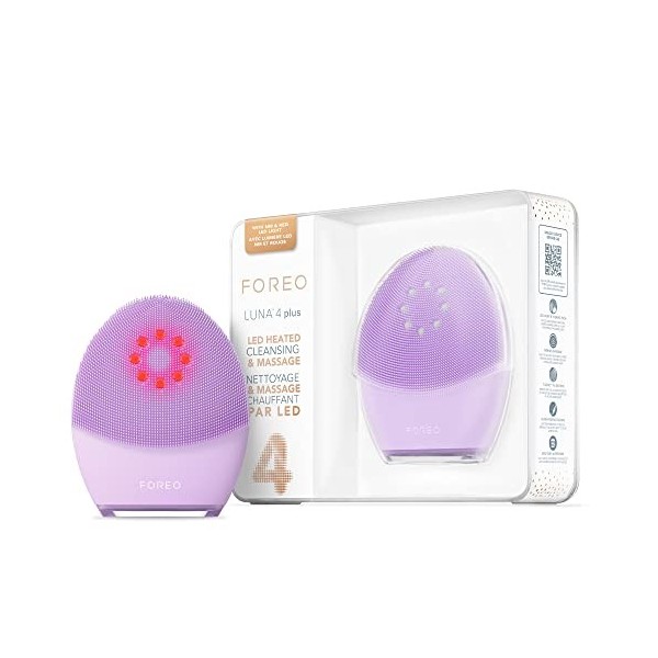 FOREO LUNA 4 plus Brosse nettoyante visage - NIR+ masque LED rouge - Brosse silicone nettoyante et raffermissante - Masseur a