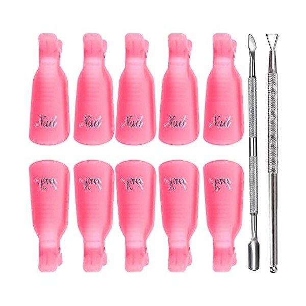 10 Pièces Ongles Outil Dissolvant Clips à Ongles en Acrylique Dissolvant Nail Art Soak off Clips kit manucure avec 2 Coupe Cu