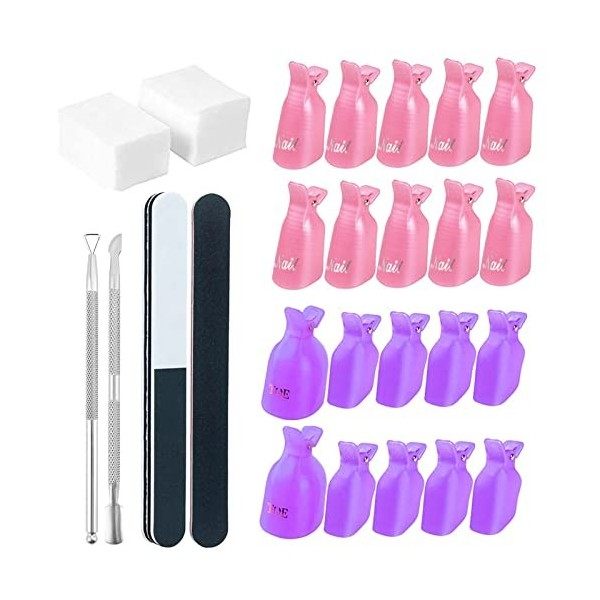 Ensemble de dissolvant de gel pour les ongles，10 pinces pour les doigts, 10 pinces pour les orteils, 100 chiffons en coton, 2