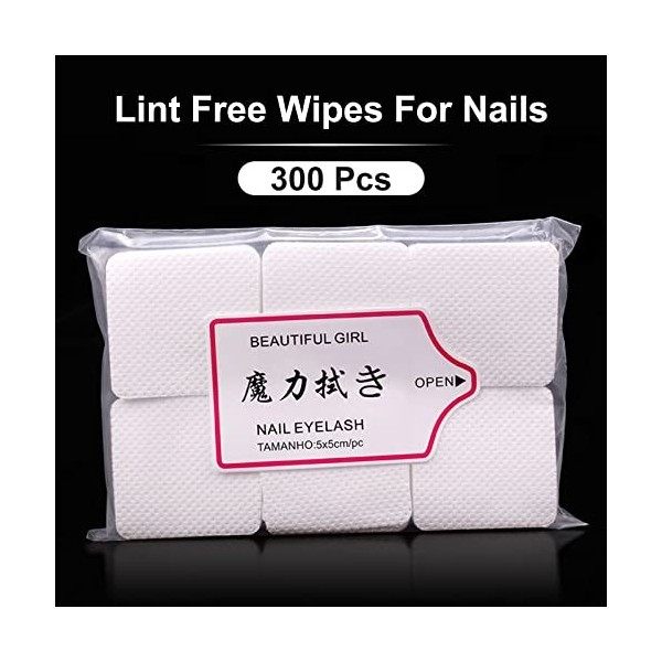 Qufiiry 300 Pcs Lint Free Wipes for Nails,Coton Ongles Gel Non Pelucheux,Non Pelucheuses Gel Nail Art Remover Pad,Lingettes D