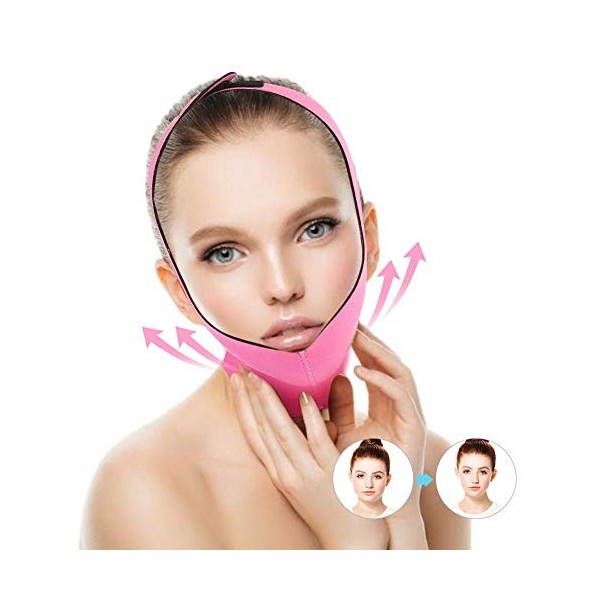 Ceinture de levage de visage Double réducteur de menton, lisse respirant V-Line Chin Cheek Lift Up Strap Anti-rides Facial Mi