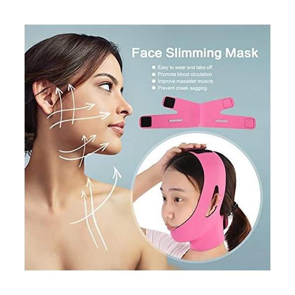 1PC visage minceur sangle lifting bandage flexible double menton réducteur pour visage en forme de V Rose rouge 