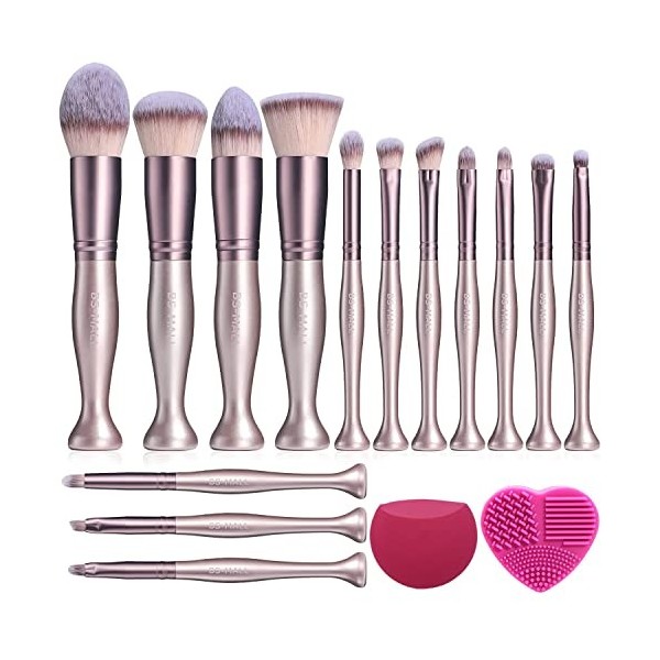 PINPOXE Lot de 14 pinceaux de maquillage synthétiques de qualité supérieure pour fond de teint, poudre, correcteurs, fard à p