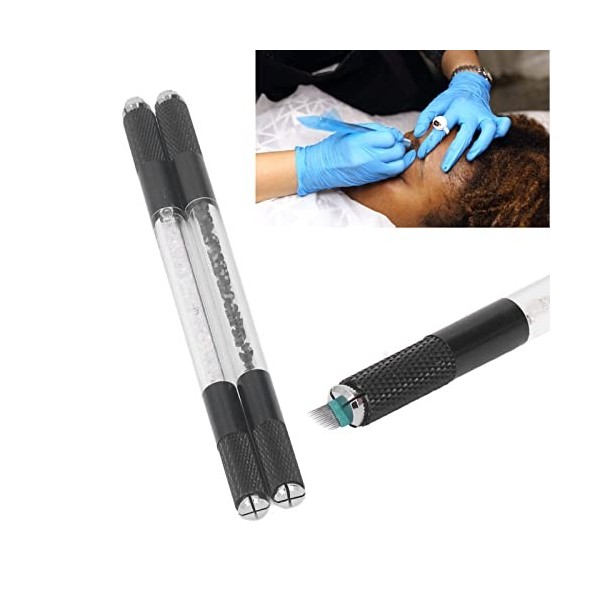 2 Pièces Stylo à Sourcils Manuel Double Tête Microblading Main Stylo à Sourcils pour Tatoueur Liner Shader Noir Blanc