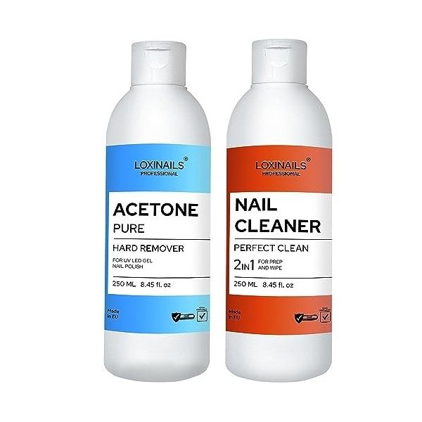 Acétone pour ongles SET 2x250ml - Acetone pure Dissolvant vernis semi permanent - Remover - Acétone kit pour enlever le verni