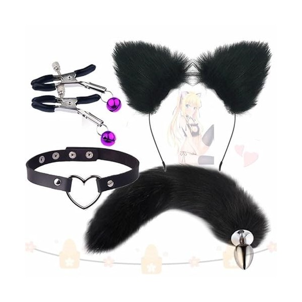 Oreilles de chat en fausse fourrure Cosplay 4 pièces pour femmes, filles et adultes