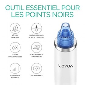 VOYOR 6 en 1 Aspirateur Point Noirs Professionnel Extracteur de Point Noir Electrique Tire Comedons Nettoyant de Pores Soin V
