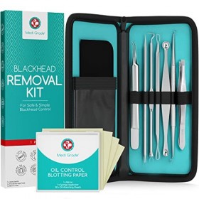 Kit de 7 Instruments d’Extraction de Point Noir, Tire Comédons en Acier Inoxydable de Medi Grade, Outils d’Extraction de Poin