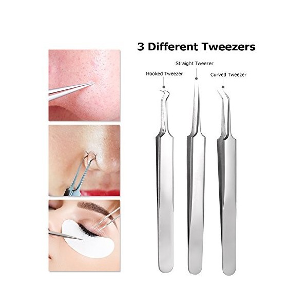 Pinkiou Outils de suppression des points noirs Acné Blemish Pimple Extractor Aiguille Facial Blackhead Comedone Clip Pince à 