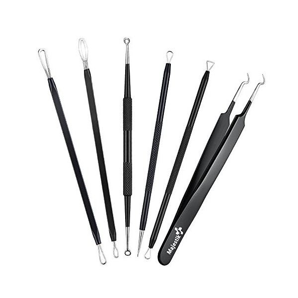 Extracteur Point Noir Extraction de Acné, 6 pièces Ensemble doutils, Acné Tire Comédons Extracteur Professional Pince à épil