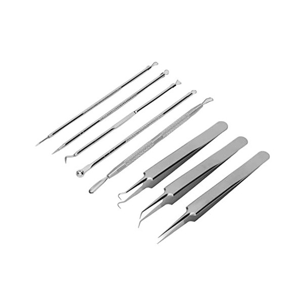 Kit Dextracteur Doutils dacné, Dissolvant de Points Noirs, 8 Pièces de Fournitures de Soins de la Peau en Acier Inoxydable