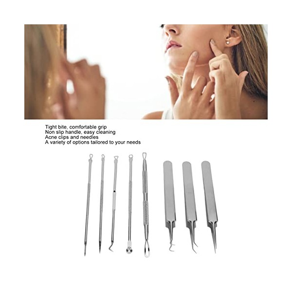 Kit Dextracteur Doutils dacné, Dissolvant de Points Noirs, 8 Pièces de Fournitures de Soins de la Peau en Acier Inoxydable