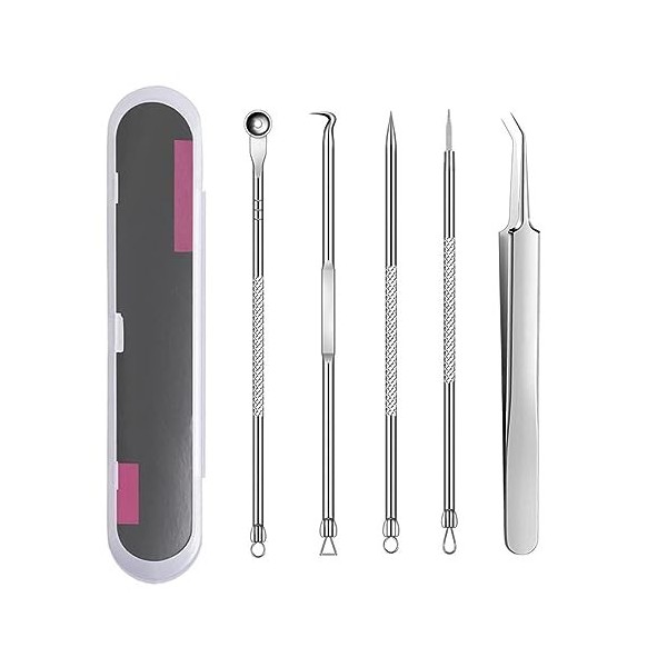 USTNIR 5 Pièces Blackhead Remover Outil,Pimple Extractor Acne aiguille Blackhead Remover Set,d’extracteur de point-noir,Acier