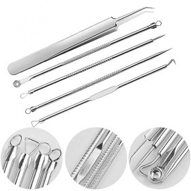 USTNIR 5 Pièces Blackhead Remover Outil,Pimple Extractor Acne aiguille Blackhead Remover Set,d’extracteur de point-noir,Acier