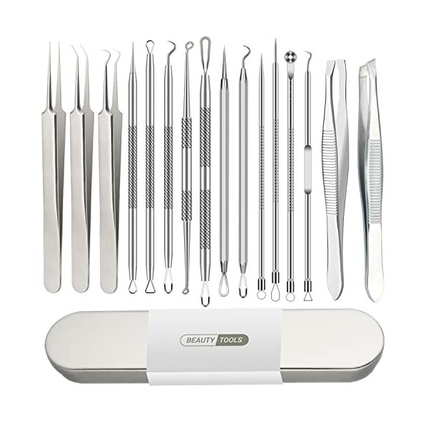 Kit de 16 outils de retrait de points noirs et dacné - Outil professionnel en acier inoxydable pour salon de beauté