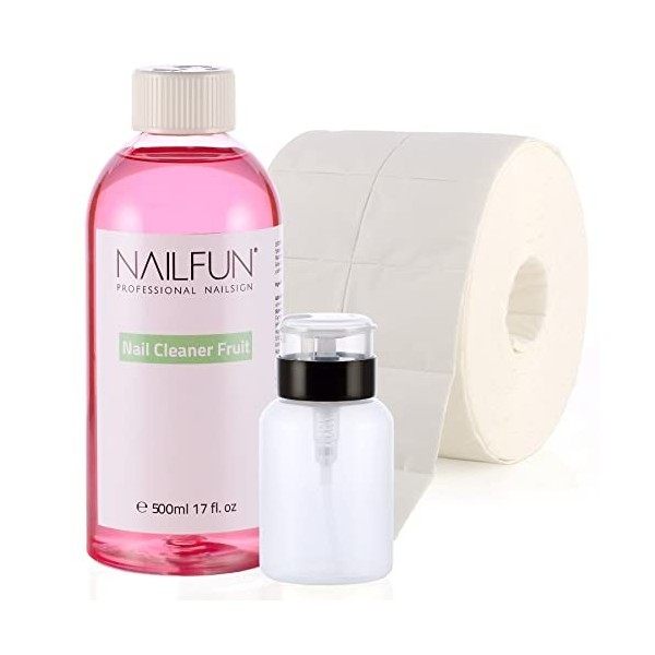 NAILFUN Nail Cleaner 500ml Passion Fruit + 500 alvéoles 1 rouleau + 1 flacon pompe 200ml