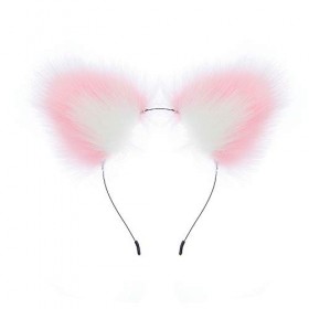 3 pcs belle renard chat oreilles accessoires en laine métal queue de cheval rose et blanc set