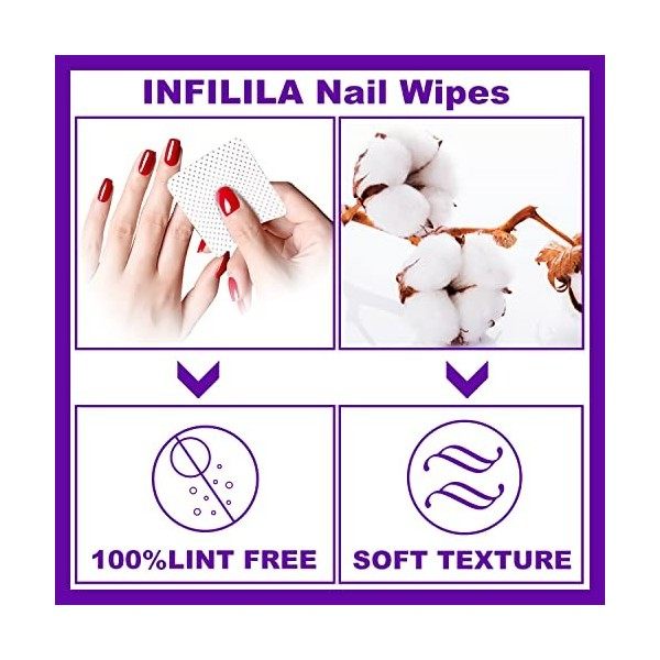 300pcs Coton Ongles Gel Non Pelucheux, Cleaner Ongles Degraissant Lingettes  à Ongles Non Pelucheux Degraissant Ongle Gel Ling