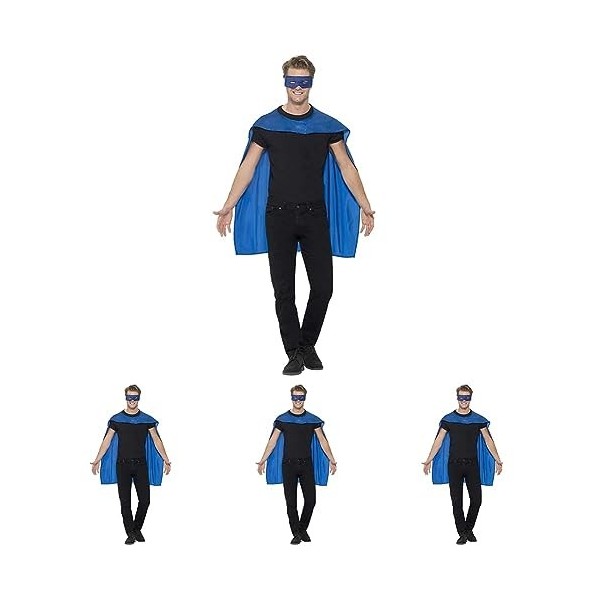 Smiffys Cape, Bleu, avec masque pour les yeux Lot de 4 