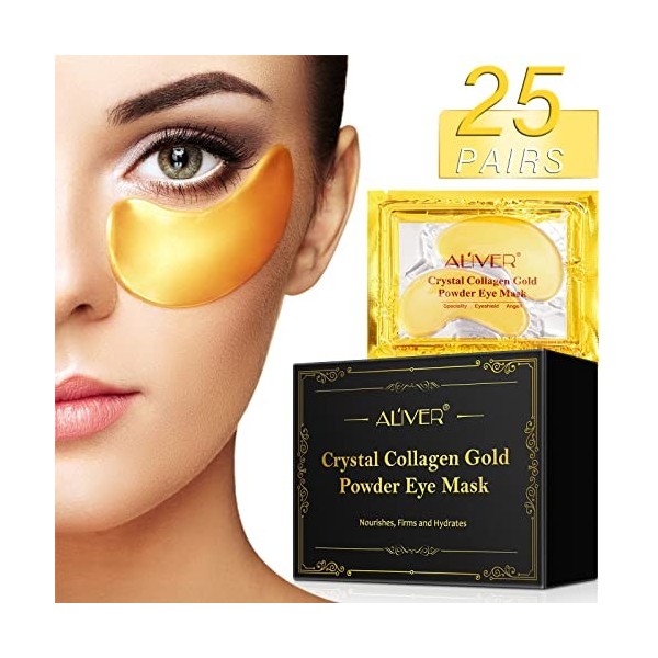 Masque Yeux 25 Paires, 24K Or Patch Yeux Anti Cernes en Gel - Réduit les Cernes Sous les Yeux, Yeux Bouffis, Anti Rides, Anti