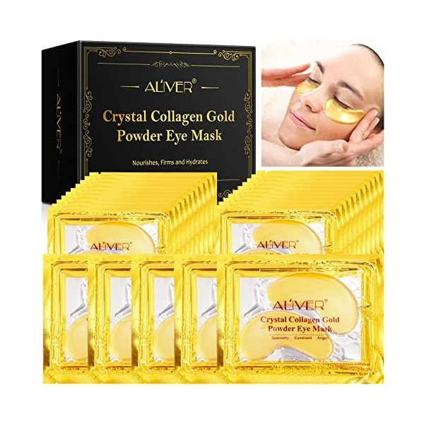 Masque Yeux 25 Paires, 24K Or Patch Yeux Anti Cernes en Gel - Réduit les Cernes Sous les Yeux, Yeux Bouffis, Anti Rides, Anti