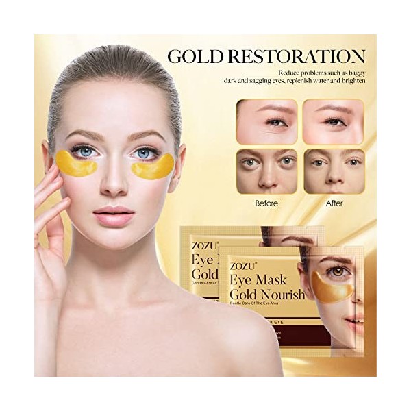 Patch Yeux, 32 Paires De Patch Yeux 24k Gold Eye Pads En Gel Au CollagèNe - Anti-âGe, Anti-Rides, Hydratation Efficace Pour L