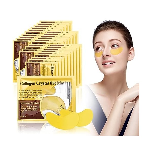 URAQT 24K Gold Powder Masque Pour Les Yeux CollagèNe, 30Pcs Gold Under Eye Treatment Masks, anti-rides et hydratant, Anti-Rid
