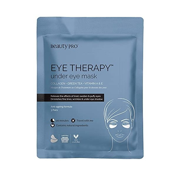 BeautyPro – Lot de 3 masques pour les yeux Eye Therapy au collagène et à lextrait de thé vert