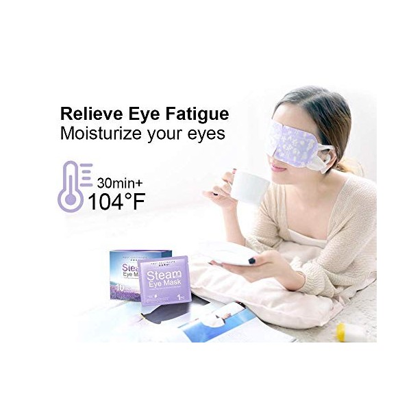 Idealyuan Health Care Masque pour les yeux à la vapeur chaude pour les yeux secs et gonflés à la lavande 10 paquets