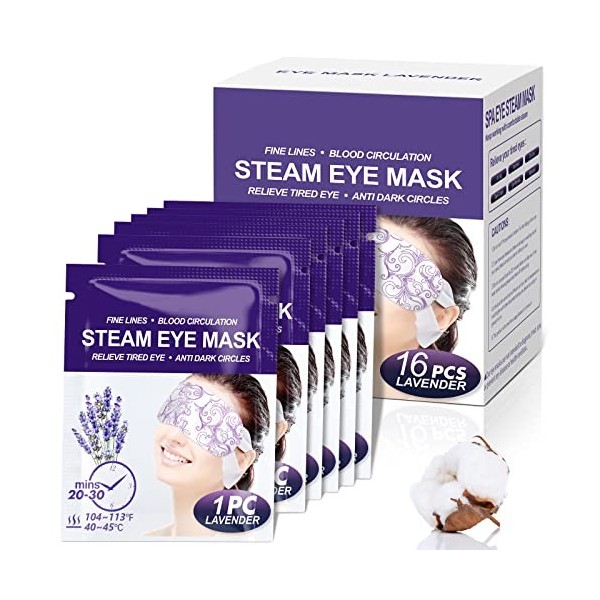 ZHENYEMEI Lot de 16 masques pour les yeux à la vapeur, auto-chauffants, masque chauffant jetable pour les yeux secs, fatigue,