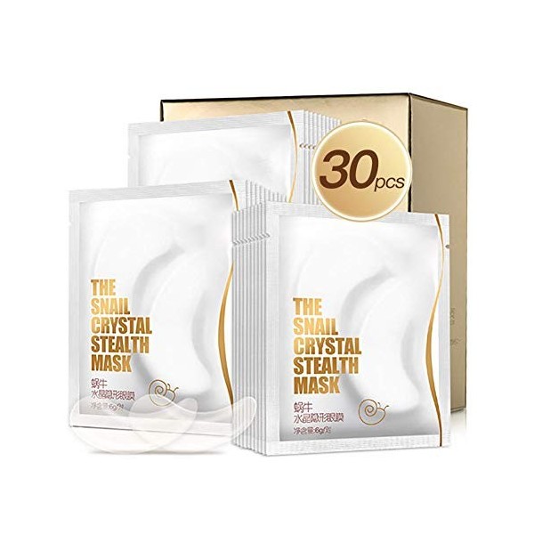 30 Paires Yeux Masque Escargot Mucus Extrait cache-oeil pour les Yeux Bouffis, les Cernes Sombres Hydratant Anti-rides Plein 