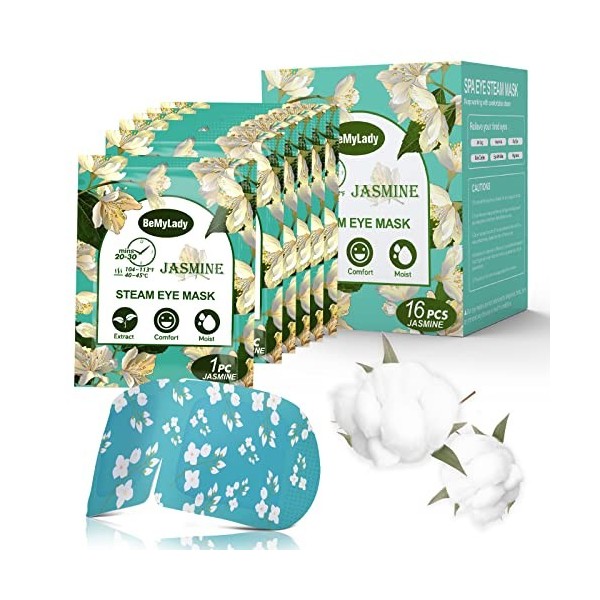 BeMyLady Lot de 16 masques thermiques jetables pour les yeux - Pour soulager les cernes et les poches - Jasmin