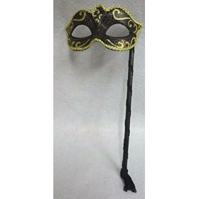 Masque vénitien pour les yeux sur bâton Noir/bronze et doré