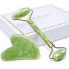 Gua Sha Et Rouleau De Jade Outil, BAIMEI Kits de Massage du Visage Et du Cou, Gua Sha Apaise, Calme Et Détend La Peau, Élimin