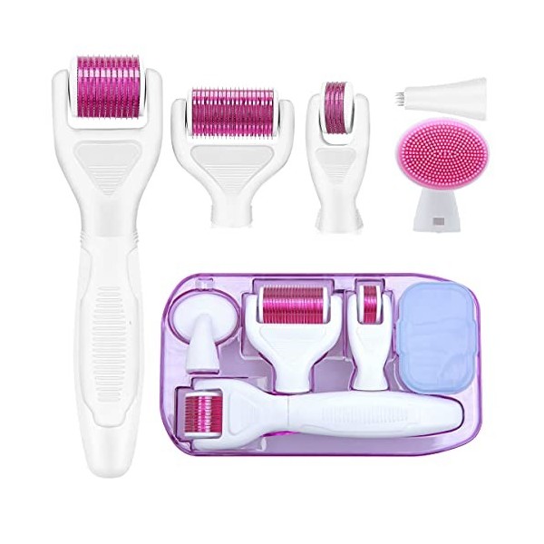 ZITFRI Kit Dermaroller 6 En 1 Derma Roller 0.5/1/1.5/2mm Micro Aiguilles Rouleau Dermaroller Appareil Anti-rides Anti-âge Ret