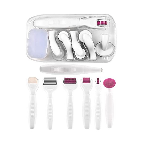 ZITFRI Kit Dermaroller 6 En 1 Derma Roller 0.5/1/1.5/2mm Micro Aiguilles Rouleau Dermaroller Appareil Anti-rides Anti-âge Ret