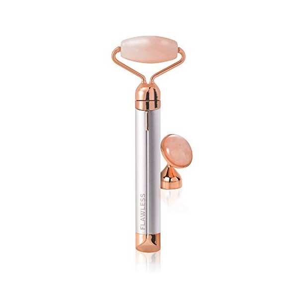 Finishing Touch Flawless Contour, Roller de Massage Visage en Quartz Rose Authentique, avec technologie micro-vibrations